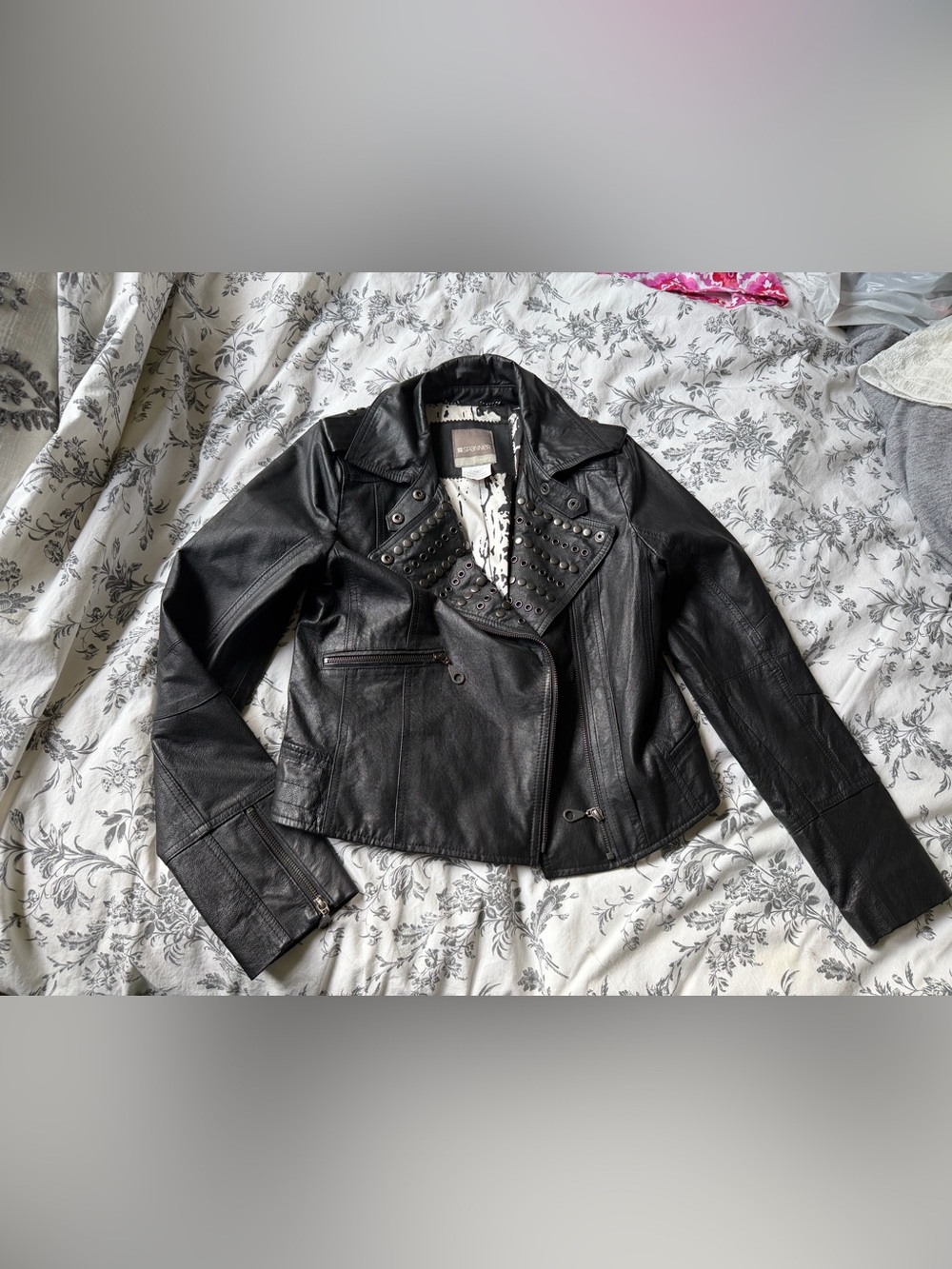 Spanner Black Studded Leather Biker Jacket